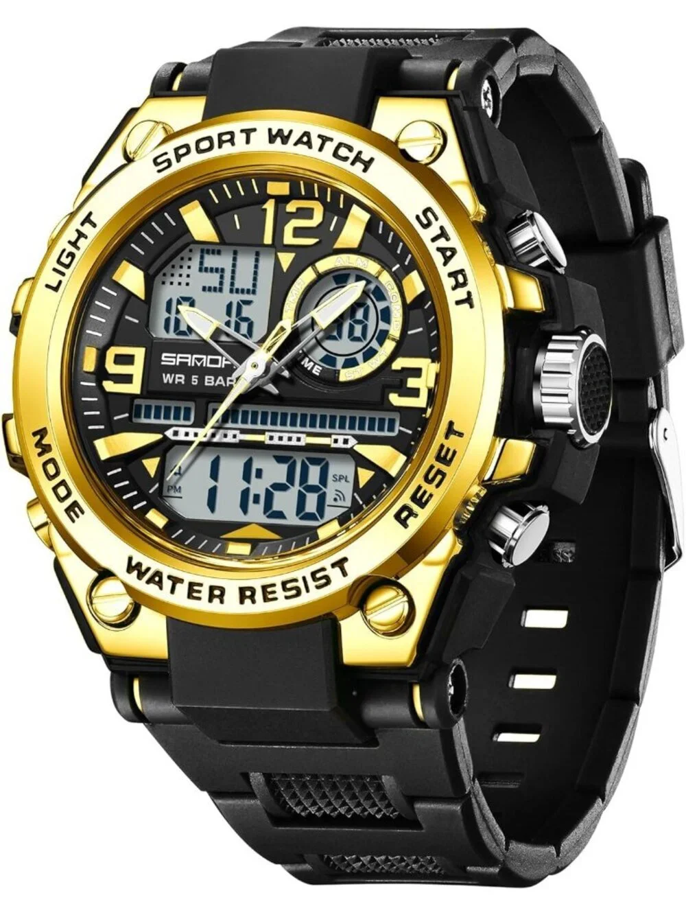 Men's Black And Gold Analog Quartz Sports Waterproof Military LED Digital Watch
